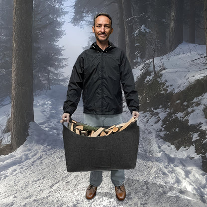 Vilten Haardhoutmand 55L – Grote Haardhout Opbergmand voor Open Haard & Houtkachel