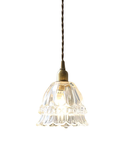 Franse Landelijke Hanglamp Glazen Kap Kwallen Design Transparant of Amber met Walnoot Greep Sfeerverlichting Eetkamer Elegante Plafondlamp
