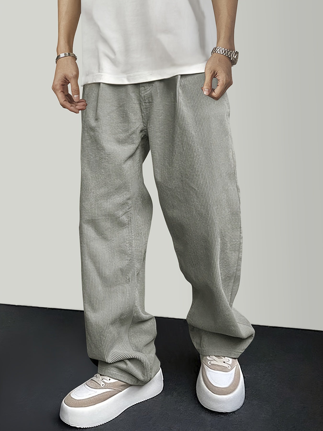Casual Broek Corduroy Effen Kleur Met Koordsluiting - StudioMarella