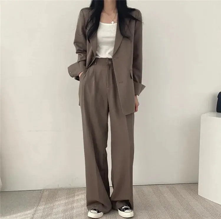 Dames Blazer Set met Rechte Broek Elegante Outfit