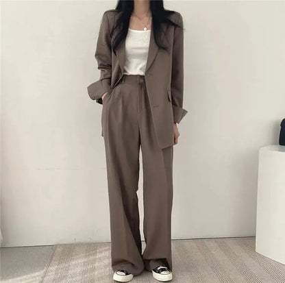 Dames Blazer Set met Rechte Broek Elegante Outfit