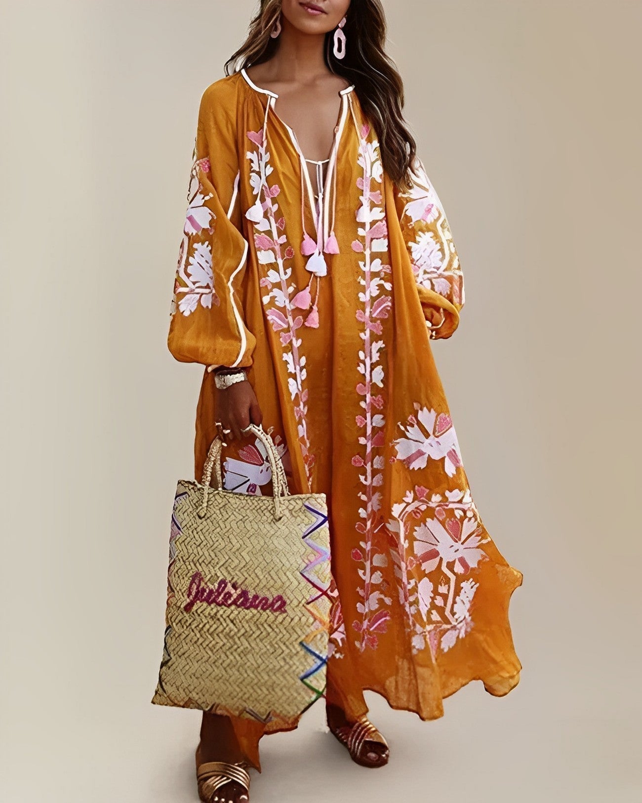Zomerjurk Vrouw Losse Retro Boho Stijl