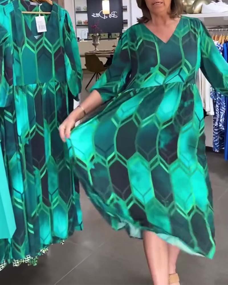 Vrouwelijke Jurk met V-hals Gedrukt Design