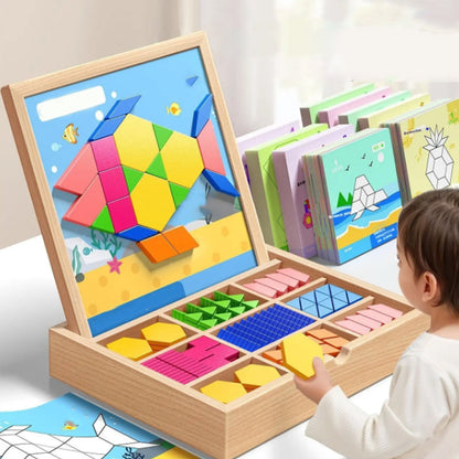 Magnetische Houten Bouwblokken met Voorbeeldkaarten 180/200-delig Educatief Speelgoed voor Kinderen 3+ Jaren met Opbergdoos STEM Ontwikkelingsspel Ruimtelijk Inzicht Fijne Motoriek Creatief Bouwen