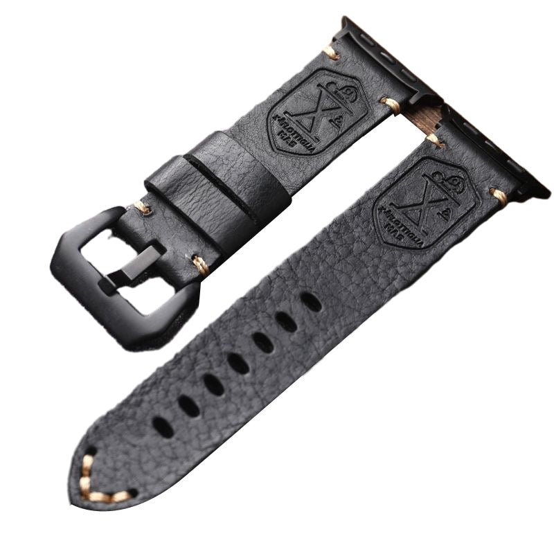 Vintage Leren Horlogeband voor Apple Watch met Handgestikte Naden en Volledig Narfleder Afwerking | Verstelbare Bandje 40-49mm voor Authentieke Retro Look Patina Ontwikkeling