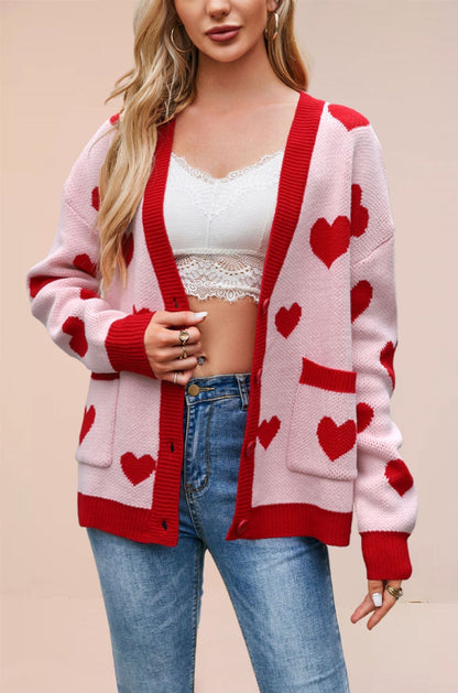 Dames Gebreide Vest met Hartjes en Contrasterende Details wordt 
Dames Vest Gebreid met Hartjes en Kleurrijk Detail