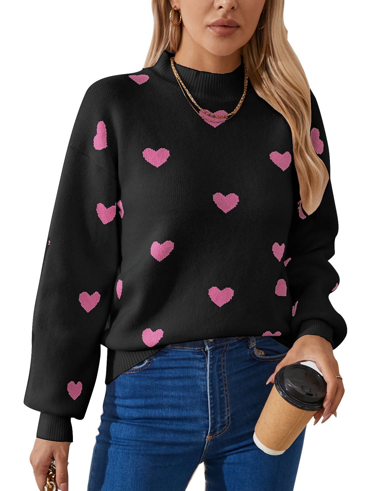 Dames Trui Zachte Hartjes Reggy Stijlvolle Look → Dames Trui met Hartjes Zachte Stof Reggy Stijl