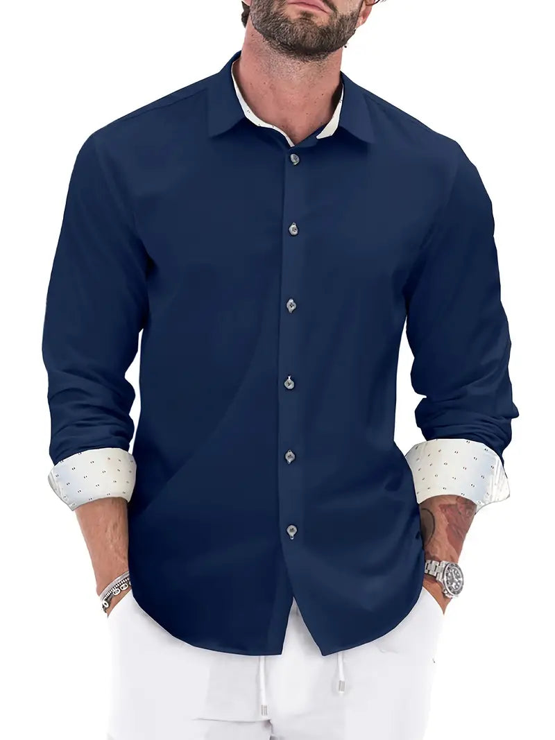 Mannen Overhemd Elegant met Contrastkraag en Knopen