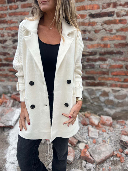 Dames Jas Gebreid Mid-Lengte Wool Look Elegante Buizen