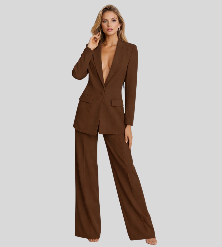 Dames Linnen Colbertrandige Broek Set Regular Fit - StudioMarella