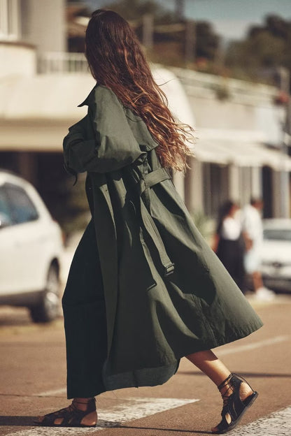 Dames Trenchcoat Lange Voorjaarsjas met Ceintuur Trendy Look