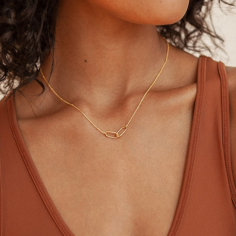 Dames Ketting Ovaal Staal Schakel Elegante Minimalistische Halsketting - StudioMarella