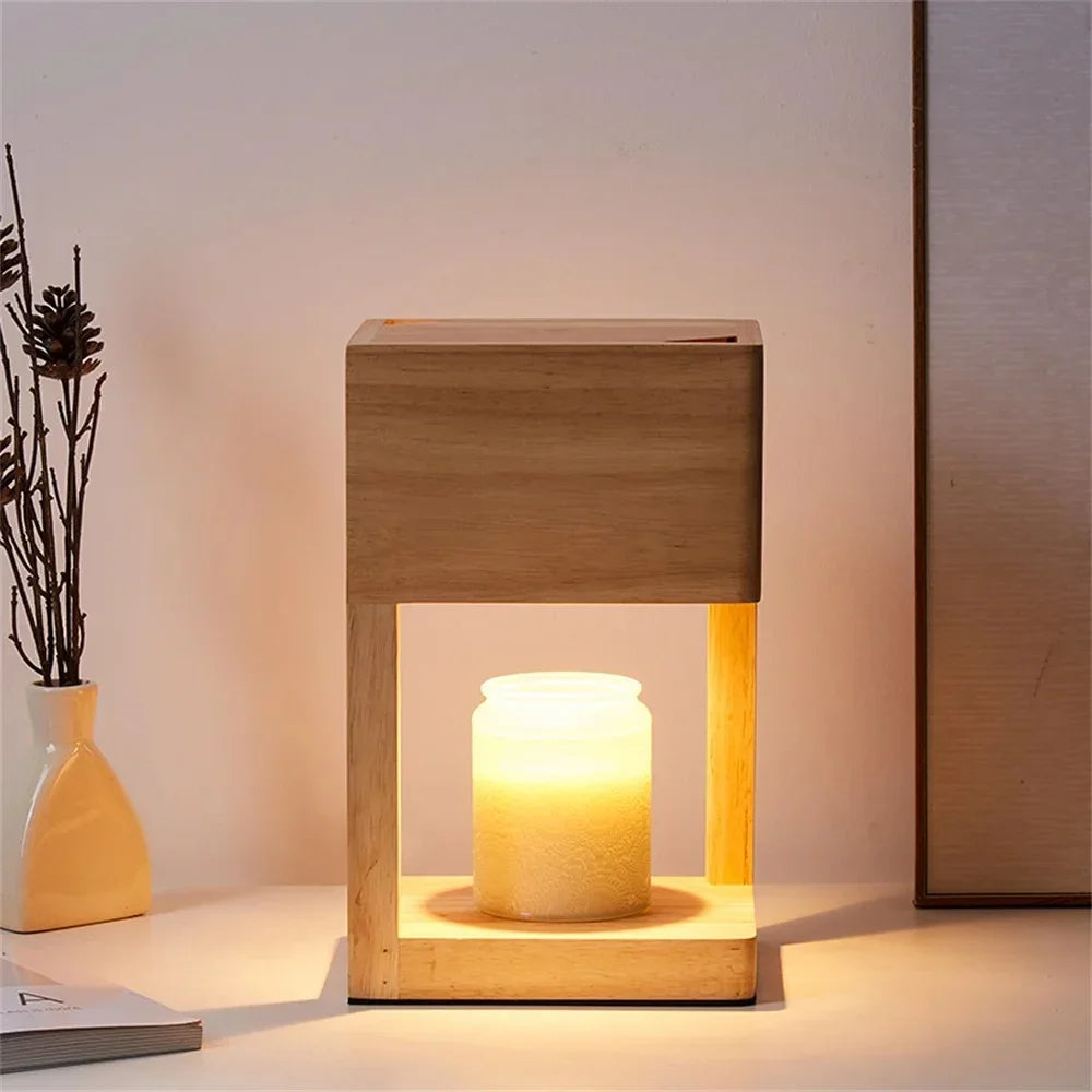 Kaarsenwarmerlamp Hout Modern 26cm Tafellamp Sfeerverlichting Woonkamer Slaapkamer