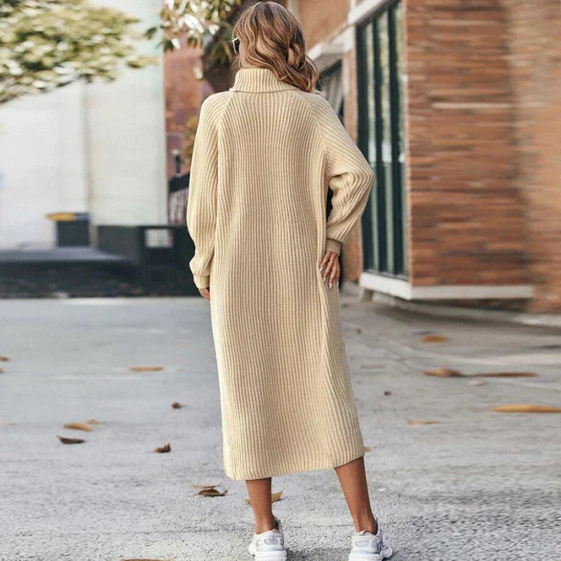 Dames Jurk Midi Lange Mouwen Gebreid Col