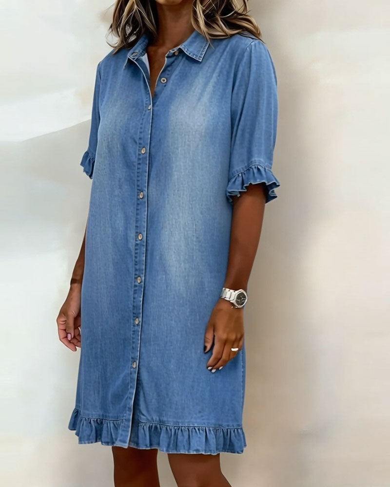 Dames Denim Jurk Met Rimpeling Slim Fit