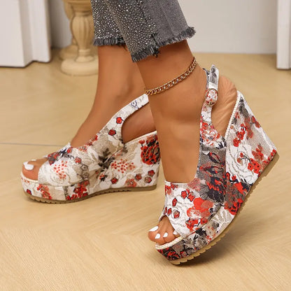 Vrouwensandalen Bloemenpatroon Zacht Leder Comfortabele Zomer - StudioMarella
