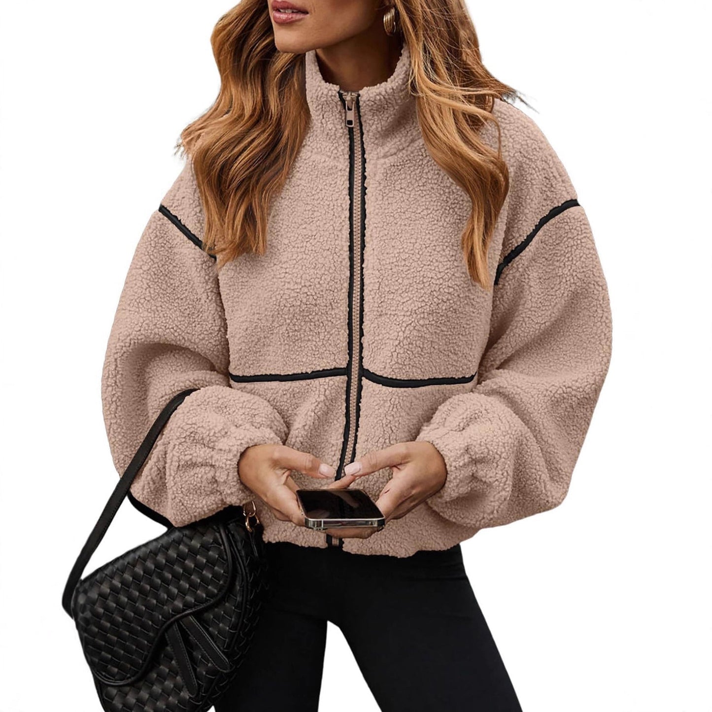 Dames Fleece Jas Warm Teddy Look Met Rits