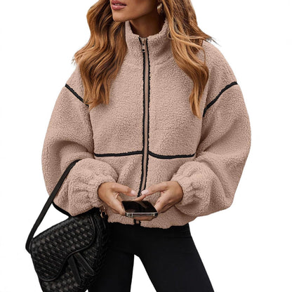Dames Fleece Jas Warm Teddy Look Met Rits
