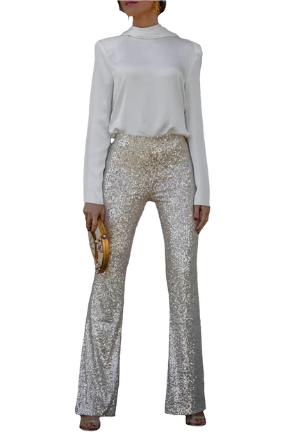Vrouwelijke Flared Broek Glitter Feestje Kleding Pailletten - StudioMarella