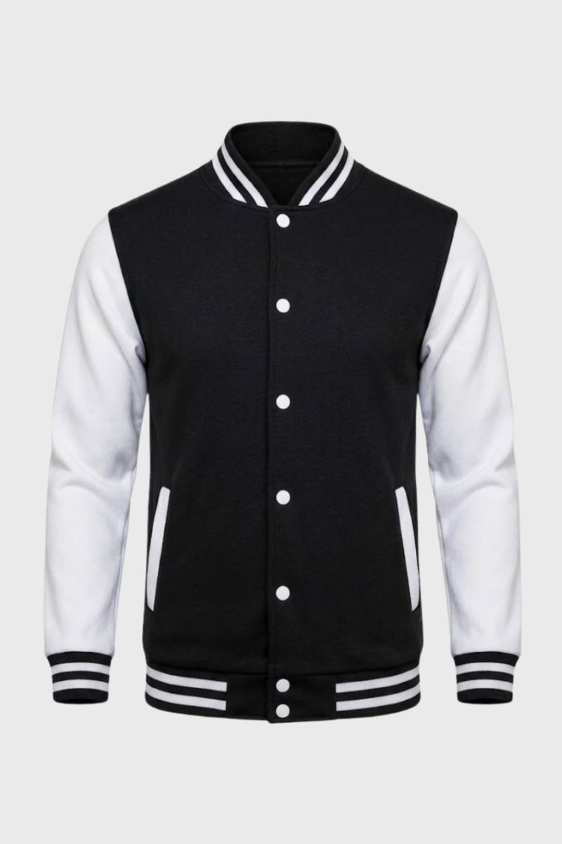 Baseball Jas Heren - Collegejack Varsity met Gestreepte Boord | Casual - Zwart