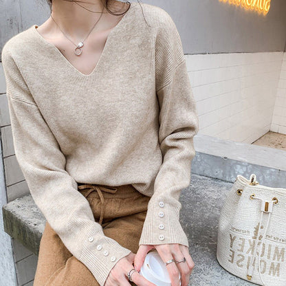 Dames Trui Oversized met V-Hals en Knoopjes Comfortabel