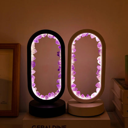 Tafellamp Amethist Handgemaakt Natuurkristal LED E14 Paars Roze Sfeer Slaapkamer Meditatie Yoga Rustgevend Decoratie Innerlijke Rust