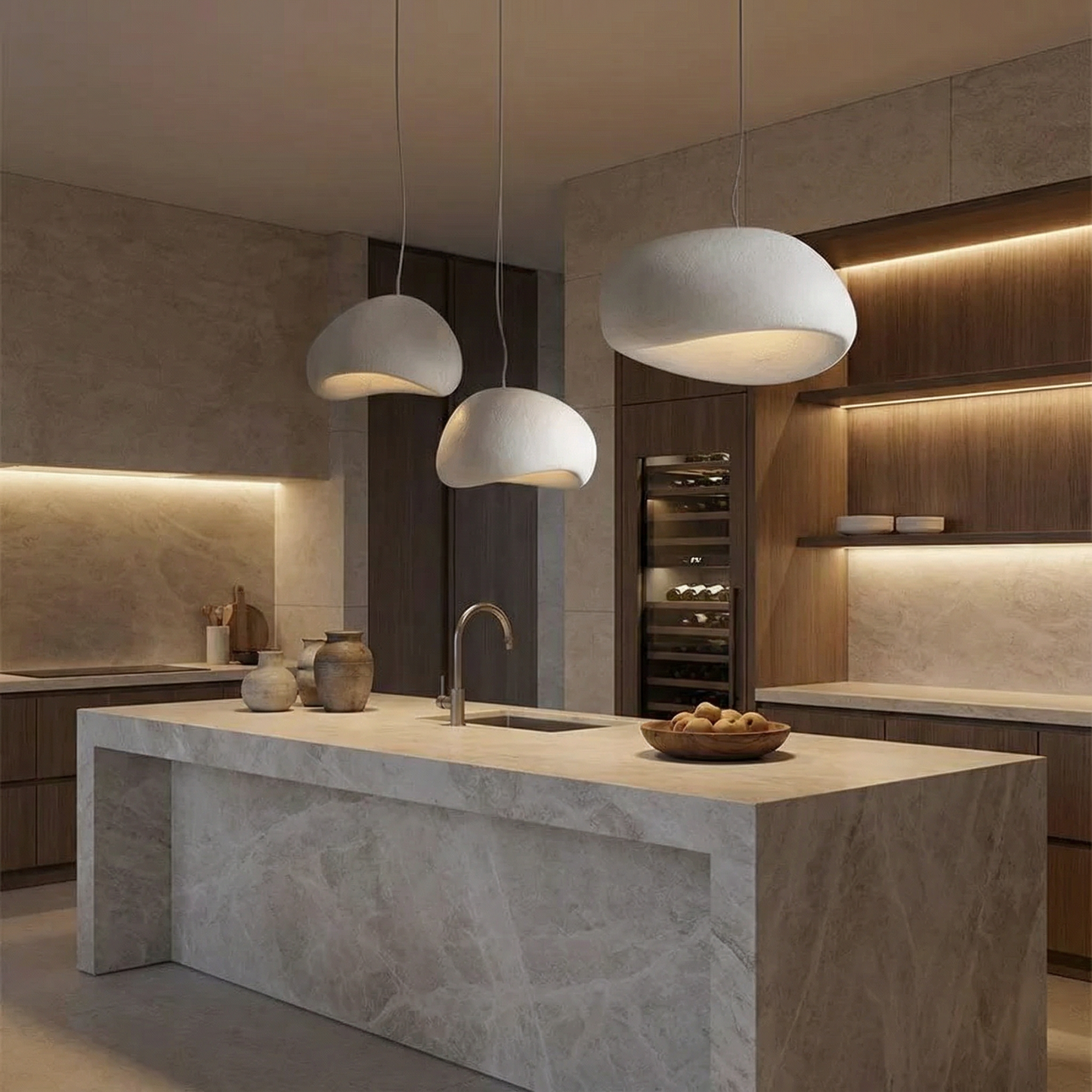 Minimalistische Hanglamp met Stenen Textuur – Moderne Verlichting in Scandinavische Stijl