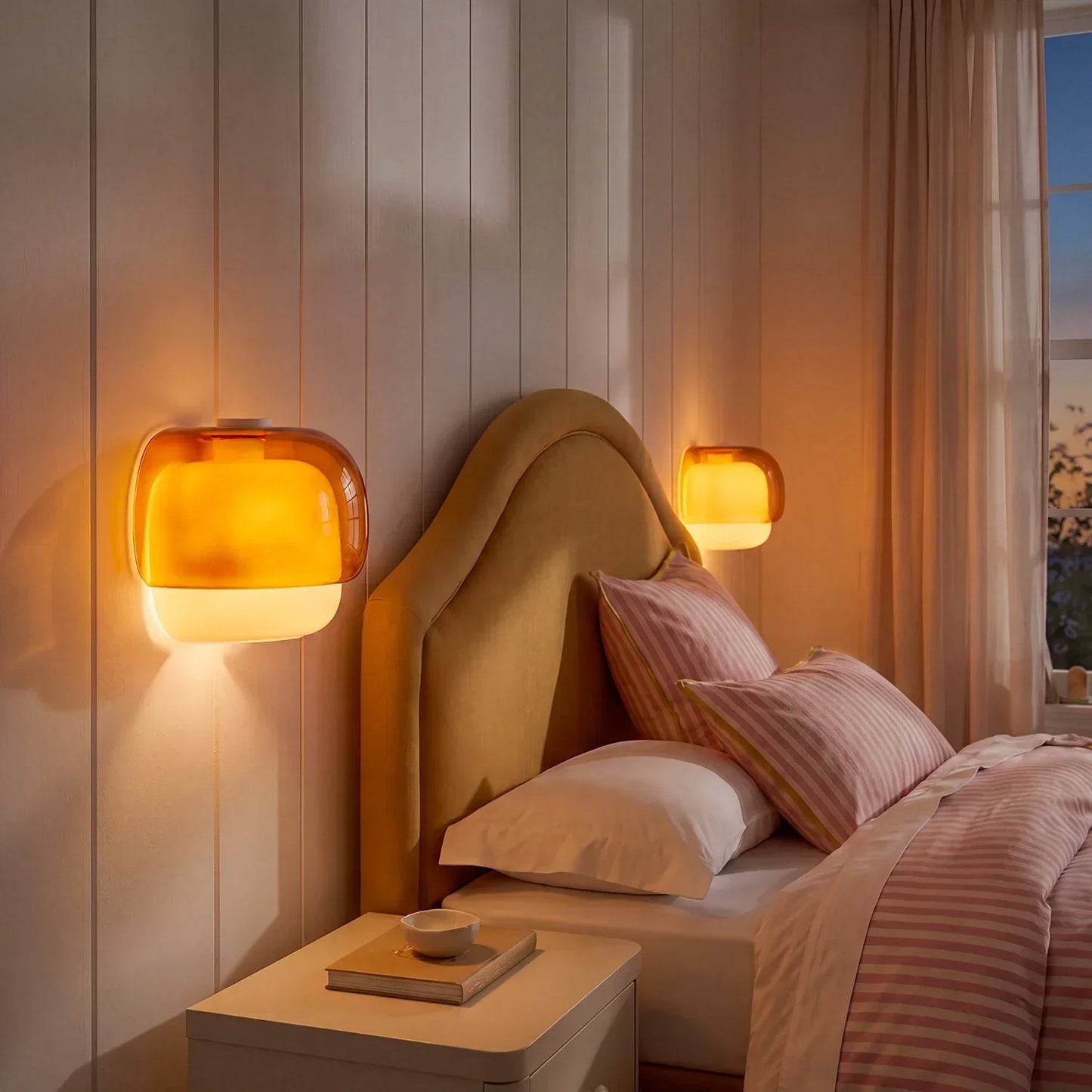 Moderne Glazen Wandlamp met Dubbele Paddenstoelkap – Kleurrijk Accent voor Slaapkamer en Gang