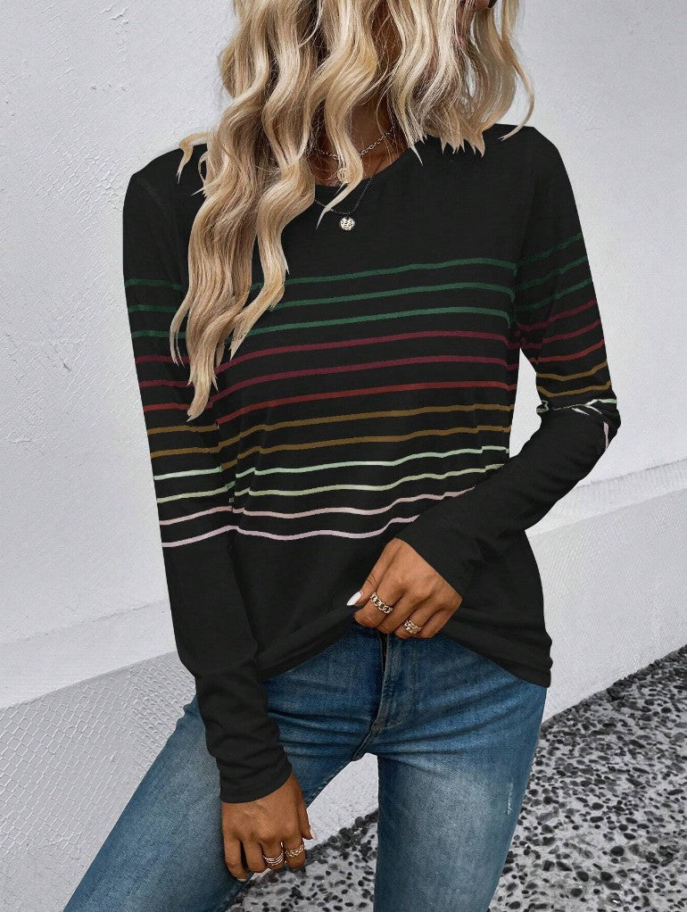 Dames T-shirt Lange Mouwen Streepjes Stijlvol Basic