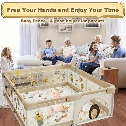 Babyspeelbox met Zacht Zijvlak en Dierprint voor Veilig Spelen | Scandinavische Kinderkamerdecoratie voor Ontdekkende Peuters | Opvouwbare Speelruimte met Kleurrijk Design