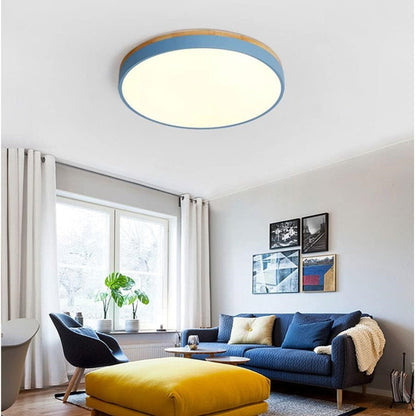 Plafondlamp Hout Rond LED met Acryl – Dimbaar Warm Licht Scandinavisch Design Woonkamer Slaapkamer 30cm 40cm 50cm 60cm