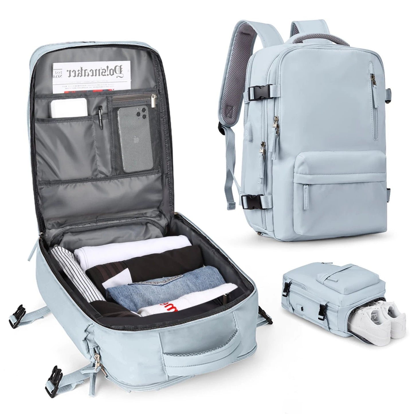 Waterdichte Dames Reistas 35L Multifunctionele Wandelrugzak met USB-Poort en Anti-Diefstal