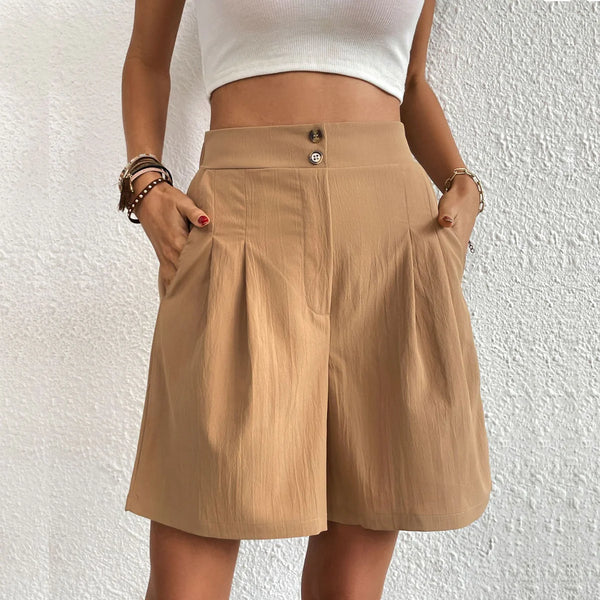 Korte Broek High-Waist met Plooien en Knoopsluiting