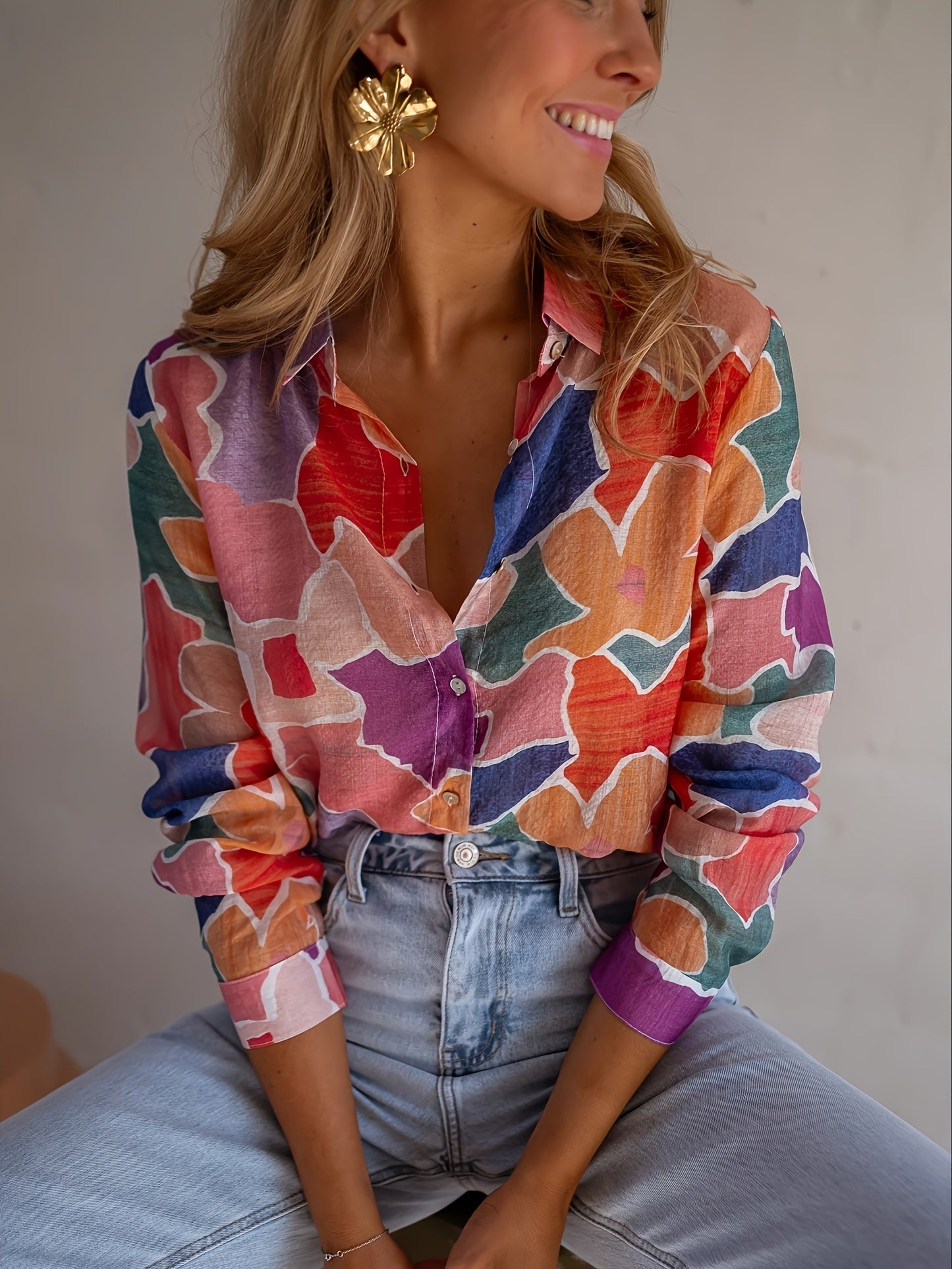 Dames Blouse Viscose Comfortabele Pasvorm Geometrisch Motief - StudioMarella