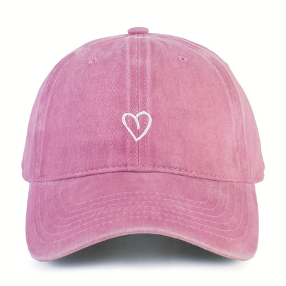 Vintage Baseballcap met Hartstiksel – Verstelbaar Katoen Gewassen Stijl Sportpet Zomerpet Dames Heren Casual Cap