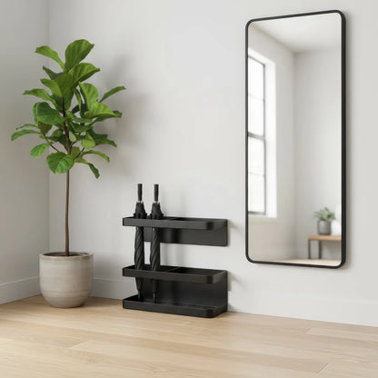 Compacte Parapluhouder Wandmontage Zwart IJzer met Lekbak voor Hal – Ruimtebesparend & Praktisch