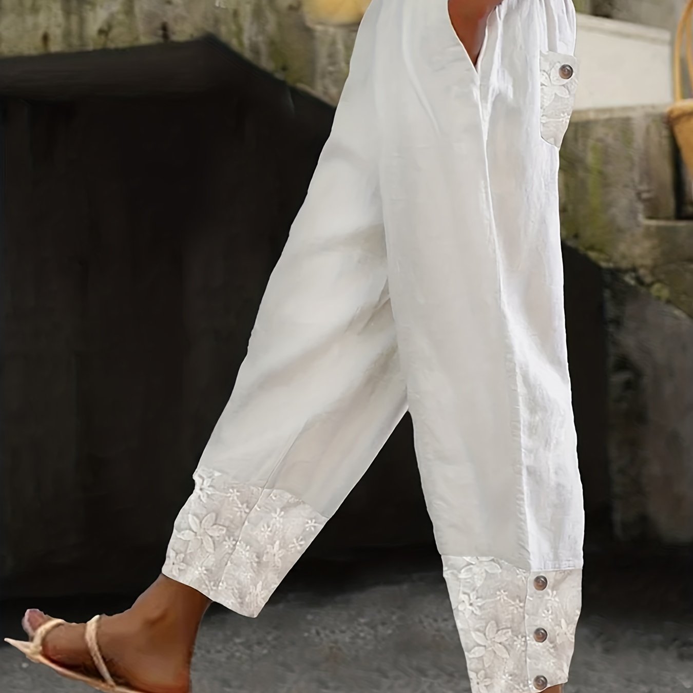 Dames Broek Elastische Band en Kantdetail