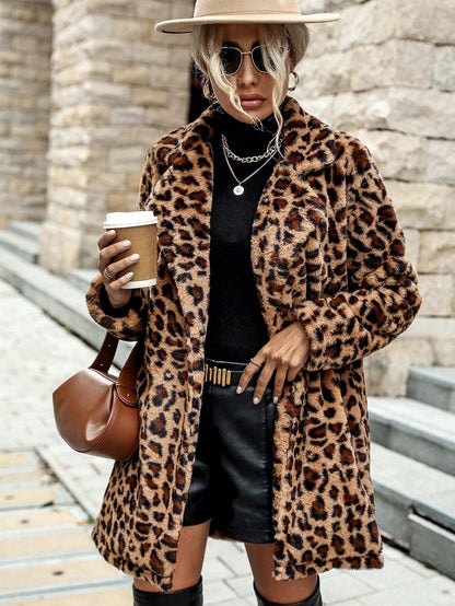 Dames Jas Faux Fur Leopard Print Trendy en Stijlvolle Jas