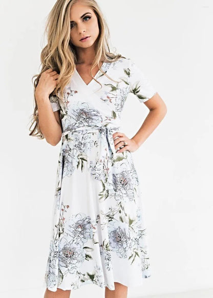 Zomerjurk voor Vrouw Gebloemd Midi Lengte