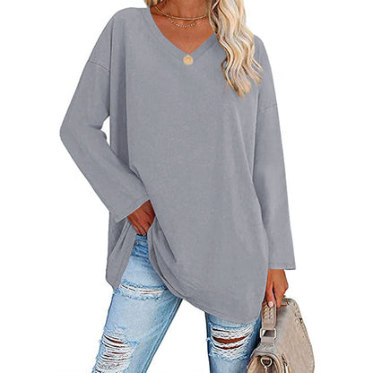 Dames T-shirt Lange Mouwen Oversized Casual V-hals