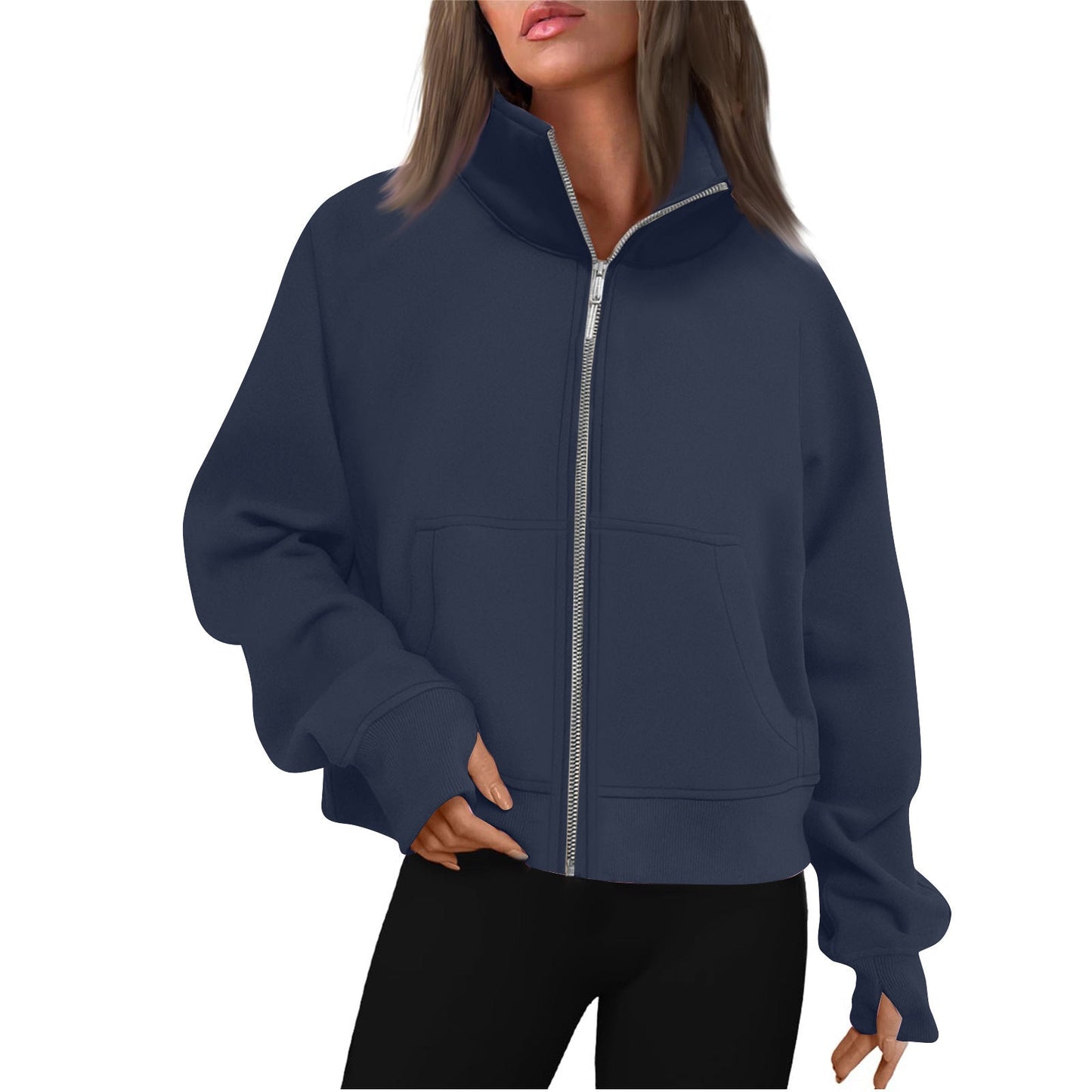 Dames Vest Rits Hoge Kraag Basic Trendy Grijs