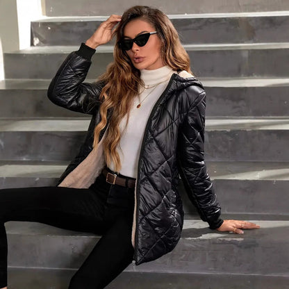 Dames Gewatteerde Jas Warm Quilted met Capuchon
