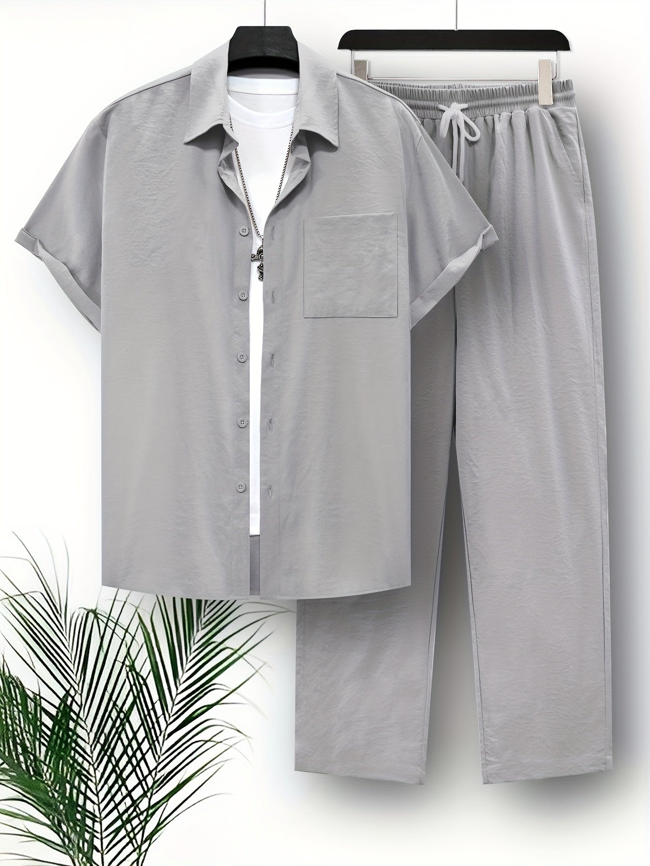 Korte Mouw Top en Broek Set Effen Kleur Zomer