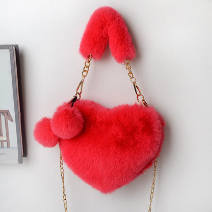 Dames Handtas Plush Hartvorm met Ketting Sluiting