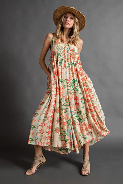 Jumpsuit Vrouw Bloemenprint Zomerjurk Vintage Look