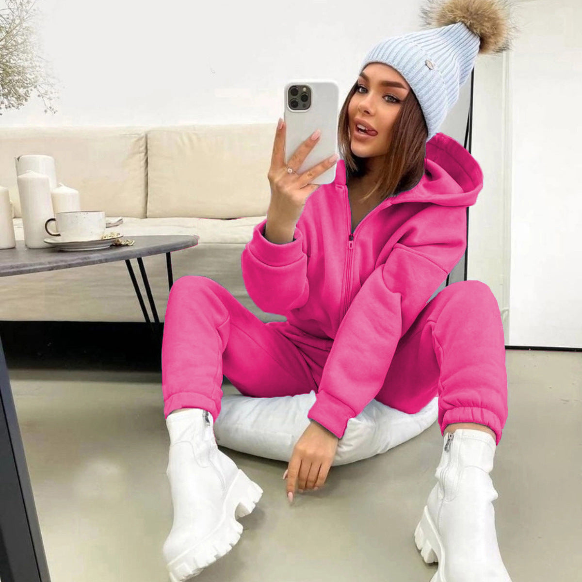 Dames Joggingpak Zacht Grijs Jogger en Hoodie Set