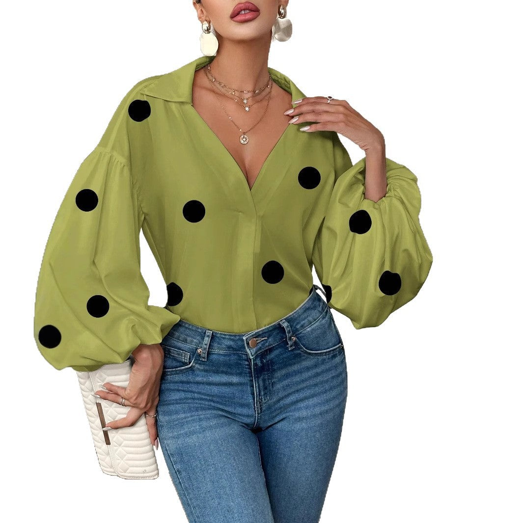 Dames Blouse Grote Polka Dot met Wijd Mouwen