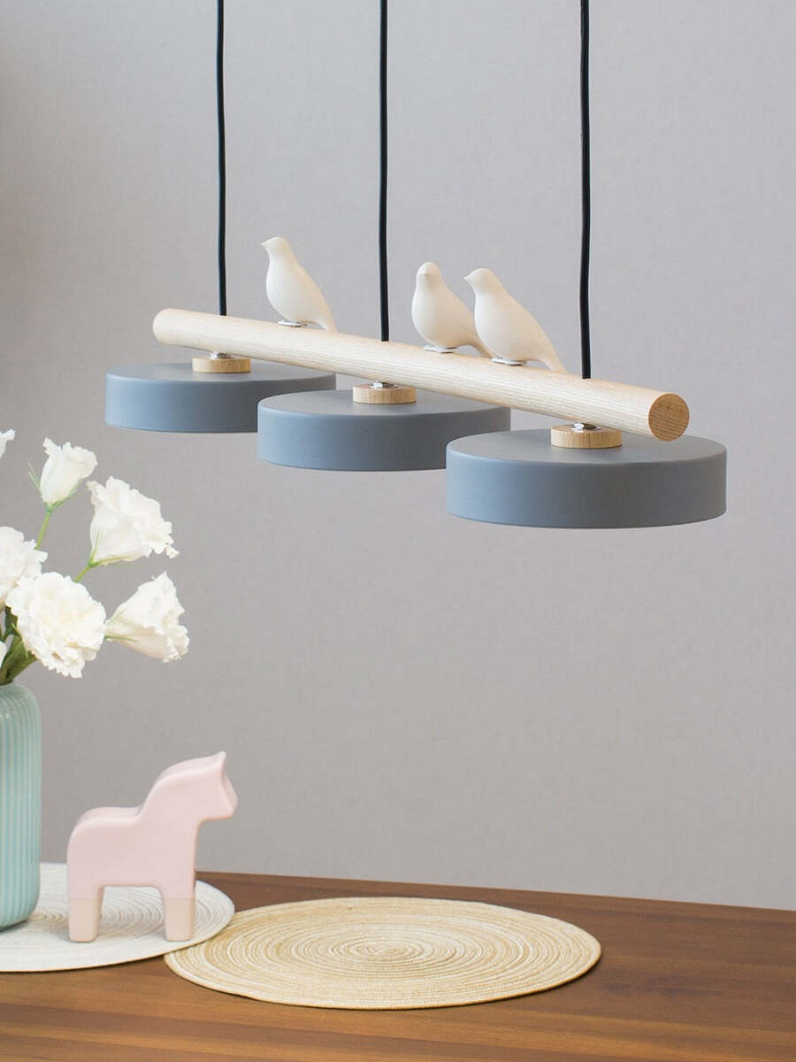 Hanglamp Hout Design Vogelvorm Drie Kappen Scandinavisch Keukeneiland