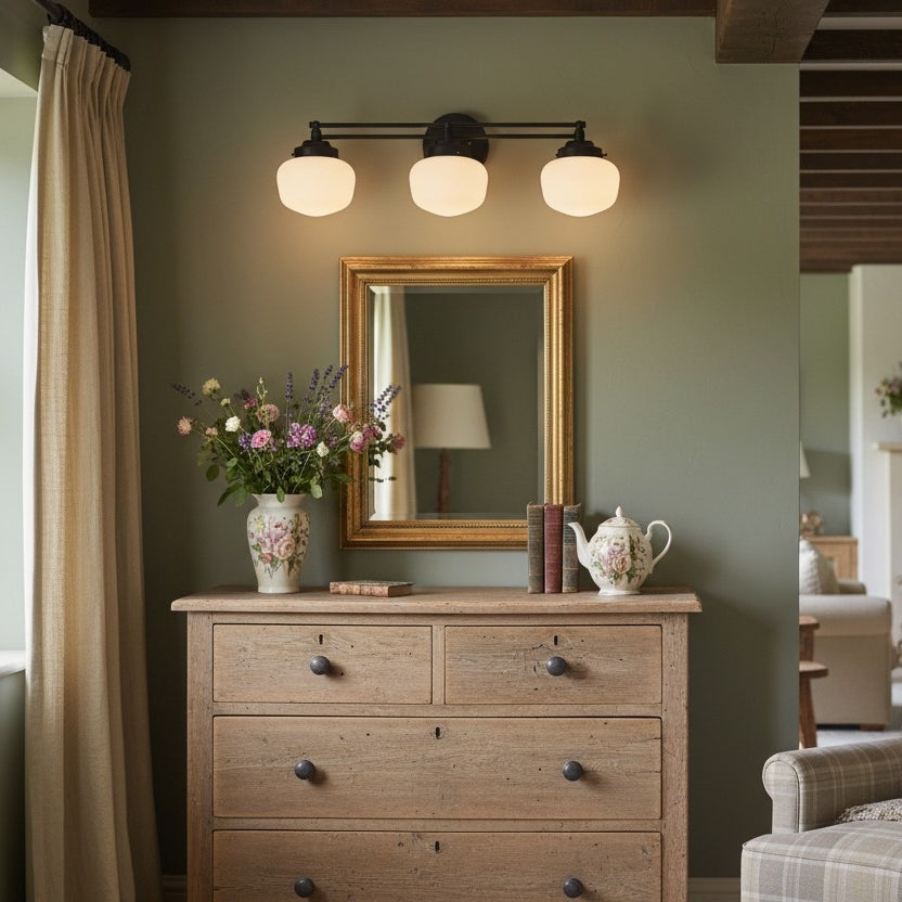 Globe Wandlamp Klassieke Badkamer Schoolhouse Verlichting Mat Opaal Glas voor Spiegel en Wastafel