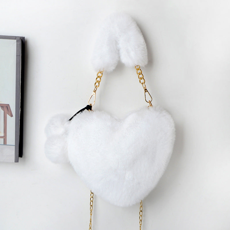 Dames Handtas Plush Hartvorm met Ketting Sluiting